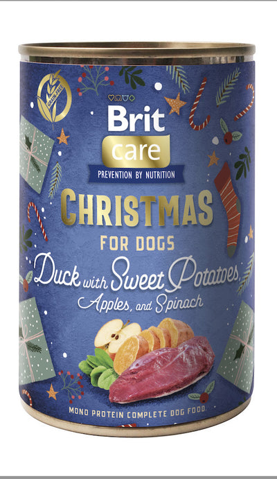 Brit Care Dog Christmas can Duck 400 g - vánoční konzerva s kachnou, batáty, jablky a špenátem pro dospělé psy všech plemen