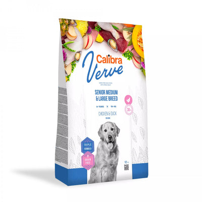 Calibra Dog Verve GF Senior M&L Chicken&Duck - granule s čerstvým masem bez obilovin pro dospělé psy nad 6 let středních a velkých plemen o hmotnosti 10-90 kg