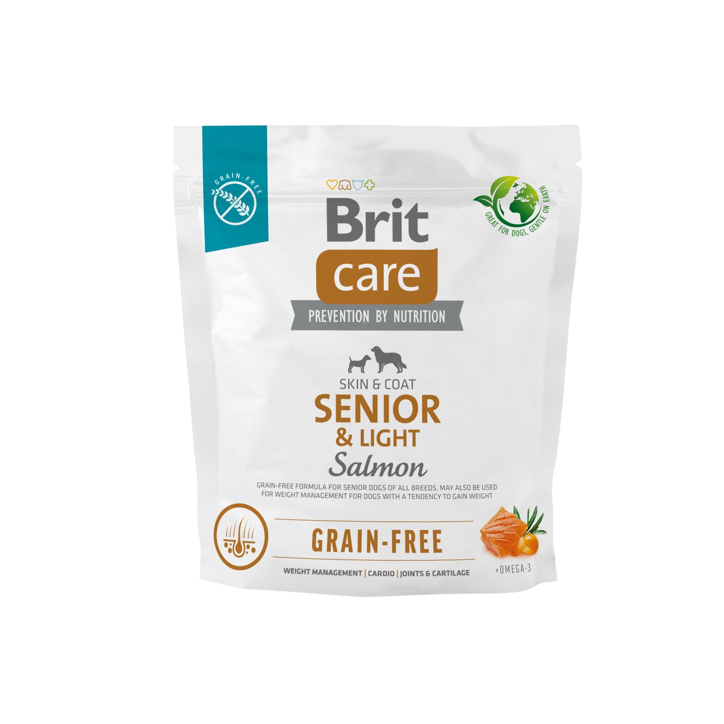 Brit Care Dog Grain-free Senior&Light - bezobilné granule s příchutí lososa pro starší a obézní psy nad 7 let