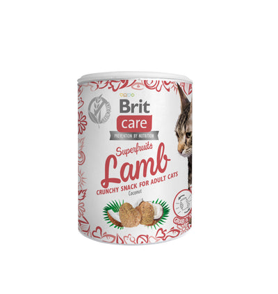 Brit Care Cat Snack Superfruits Lamb 100g - zdravý pamlsek s jehněčím masem a superovocem pro kočky