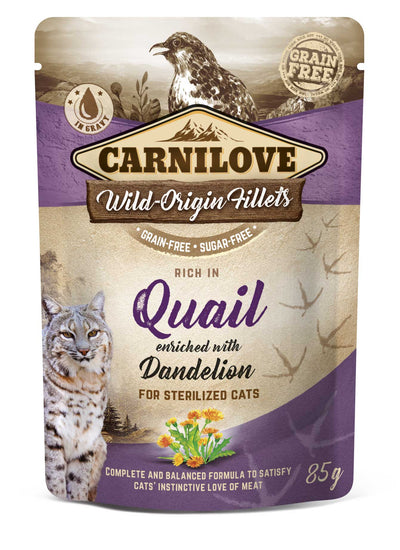 Carnilove Cat Pouch Quail & Dandelion sterilized 85g-hypoalergenní maso z křepelky pro kastrované kočky