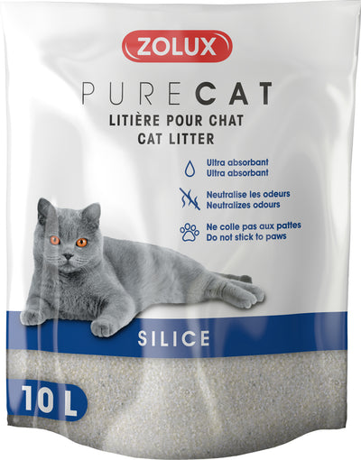 Podestýlka PURECAT natural silica 10l Zolux - přírodní silikagel, nelepí se