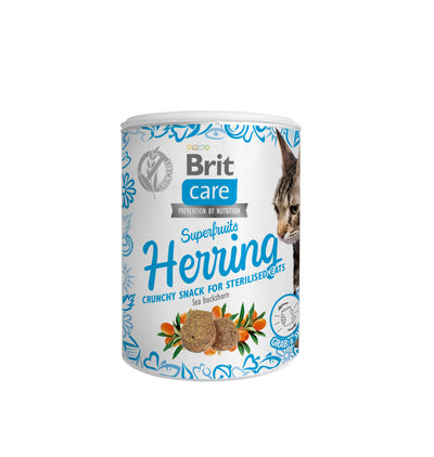 Brit Care Cat Snack Superfruits Herring 100g - zdravý pamlsek se sleděm a superovocem pro kastrované kočky