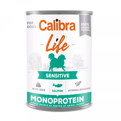 Calibra Dog Life Salmon with rice 400g - hypoalergenní konzerva losos s rýží