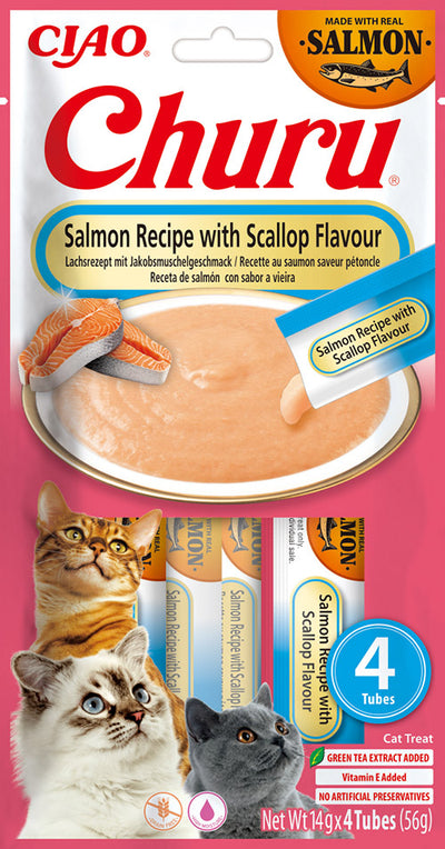 Churu Cat Salmon Recipe with Scallop Flavour 4x14g- lízací pamlsek s lososem