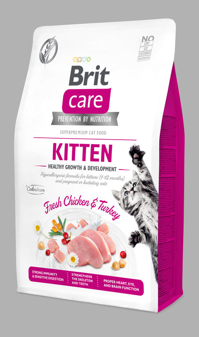 Brit Care Cat Kitten Healthy Growth&Development 2kg- granule a krůtím a kuřecím pro koťata, březí a kojící
