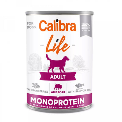 Calibra Dog Life Wild boar with cran. 400g - konzerva s kančím a brusinkami pro dospělé psy