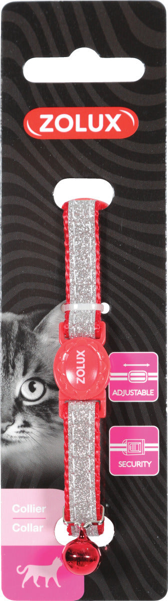 Obojek kočka SHINY nylon červený 10mm/30cm Zolux