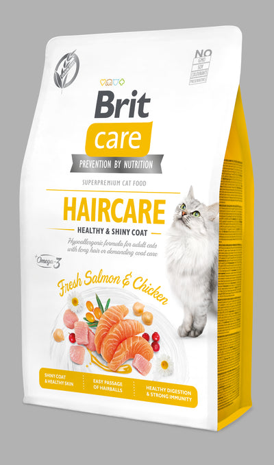 Brit Care Cat GF Haircare Healthy&Shiny Coat 2kg-granule s lososem pro náročnou srst