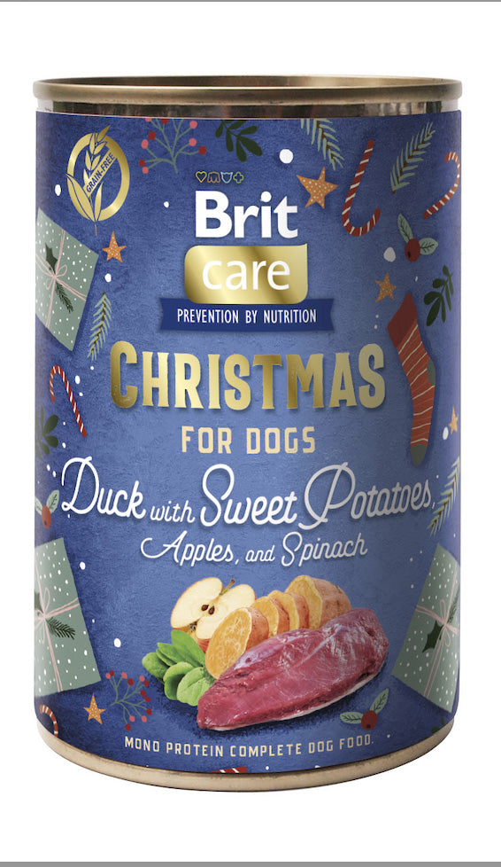 Brit Care Dog Christmas can Duck 400 g - vánoční konzerva s kachnou, batáty, jablky a špenátem pro dospělé psy všech plemen