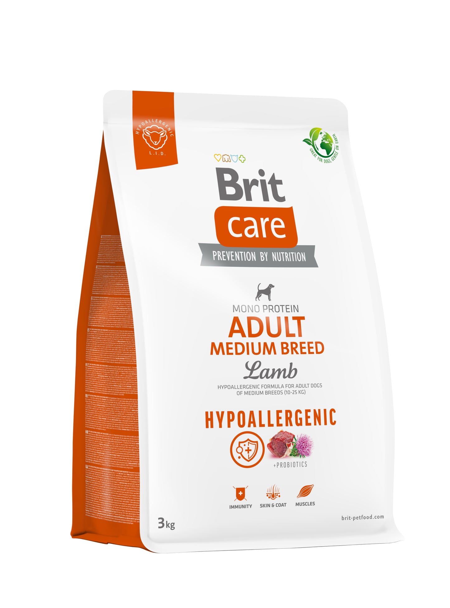Brit Care Dog Hypoallergenic Adult Medium Breed  - granule s jehněčím pro dospělé psy 10-25 kg
