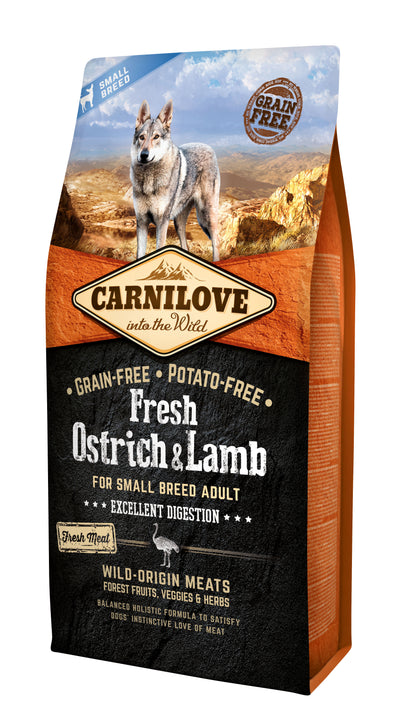 Carnilove Dog Fresh Ostrich&Lamb for Small Breed 6kg-superprémiové granule s pštrosím a jehněčím pro dospělé psy malých plemen
